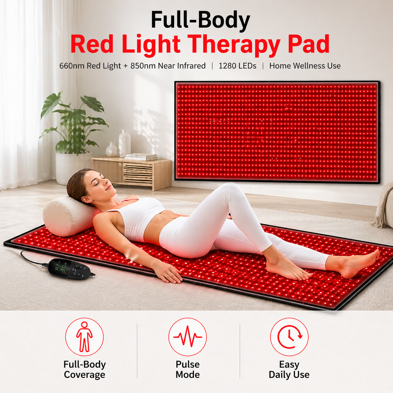 Full body Red Light Therapy Mat for Whole Body - 70.9 * 31.5 Inch 1280 LEDs