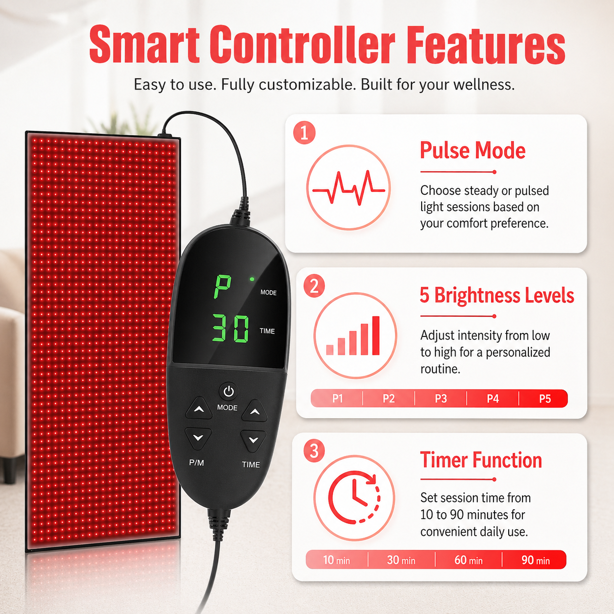 Full body Red Light Therapy Mat for Whole Body - 70.9 * 31.5 Inch 1280 LEDs