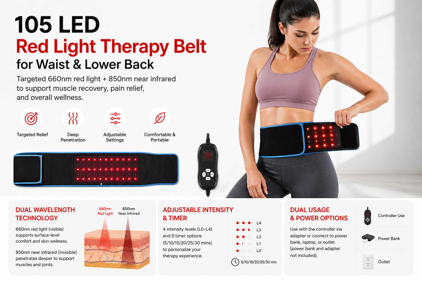 105 LED Red Light Therapy Belt for Waist Should, US Warehouse Stock